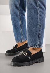 Czarne Mokasyny Ozdobione Klamrą Wildbluff. Czarne mokasyny Born2be, bez wzorów, z jeansu. Za 99.99 zł.