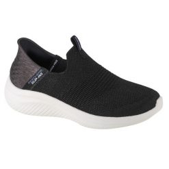 Buty sportowe Sneakersy damskie, Slip-Ins Ultra Flex 3.0 Smooth Step. Czarne buty treningowe Skechers, bez wzorów, z materiału, przed kostkę, bez zapięcia, trekkingowe. Za 299.99 zł.