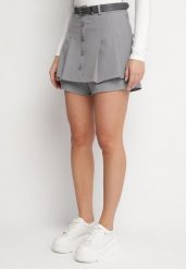 Szare Wiskozowe Spódnico-Szorty Ozdobione Guzikami i Paskiem Sanioris. Szare szorty Born2be, bez wzorów, z wiskozy, eleganckie. Za 169.99 zł.