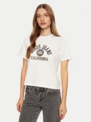Guess T-Shirt W5RI43 K8HM0 Biały Regular Fit. Białe t-shirty Guess, s, z aplikacjami, z bawełny, bez kołnierzyka, bez ramiączek. Za 109.99 zł.