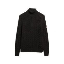 Sweter na plecionce z golfem damski Superdry. Brązowe swetry Superdry, na zimę, bez wzorów, ze splotem, bez ramiączek. Za 346.50 zł.