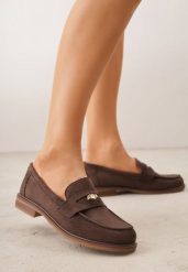 Ciemnobrązowe Mokasyny VICES z Wkładką ze Skóry Naturalnej i Metaliczną Aplikacją Nanora. Brązowe mokasyny Born2be, z aplikacjami, z jeansu. Za 89.99 zł.