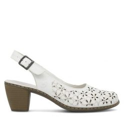 Czółenka Rieker. Białe czółenka Rieker, bez wzorów, bez obcasa, bez zapięcia. Za 299.99 zł.