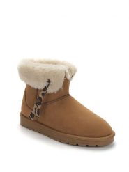 ISLAND BOOT Botki zimowe "Kitha" w kolorze jasnobrązowym rozmiar: 40. Brązowe botki Island Boot, z aplikacjami, z materiału, z okrągłym noskiem, bez obcasa, bez zapięcia. Za 207.34 zł.