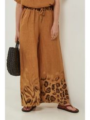 Rodier Lin Lniane spodnie w kolorze karmelowym rozmiar: L/XL. Brązowe spodnie materiałowe Rodier Lin, bez wzorów, ze lnu, z podwyższonym stanem. Za 140.86 zł.