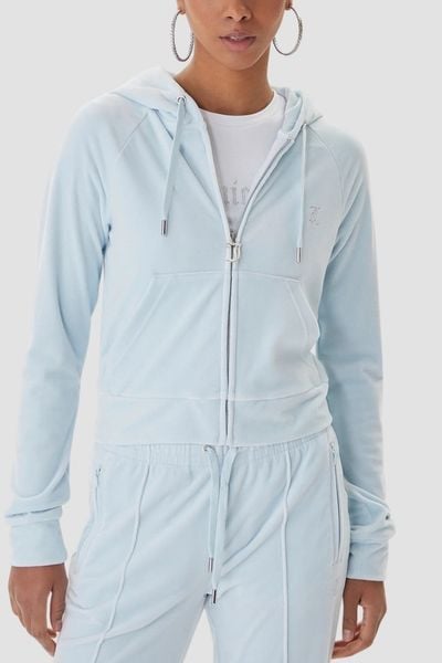 JUICY COUTURE Błękitna bluza damska Madison Outline, Rozmiar S. Niebieskie bluzy Juicy Couture, s, bez wzorów, z materiału, z kapturem. W wyprzedaży za 270.99 zł.