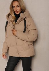 Ciemnobeżowa Kurtka Basic Pikowana z Nieodpinanym Kapturem Vertirya. Brązowe kurtki Renee, l, bez wzorów, z jeansu, eleganckie. Za 139.99 zł.