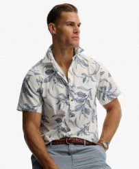 Superdry Koszula krótki rękaw Vintage Loom z bawełny organicznej – Canna Leaves. Niebieskie koszule Superdry, s, bez wzorów, z bawełny, vintage, bez kołnierzyka, bez ramiączek. Za 280.40 zł.