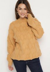 Żółty Sweter o Luźnym Kroju i Wzorzystym Splocie ze Ściągaczami Elondrae. Żółte swetry Born2be, uniwersalny, bez wzorów, z bawełny, eleganckie, bez ramiączek. W wyprzedaży za 135.99 zł.