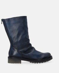 GRANATOWE BOTKI Z MARSZCZONĄ CHOLEWKĄ M016LEPEOBB012. Botki Venezia, bez wzorów, ze skóry, bez obcasa, bez zapięcia. Za 579.00 zł.
