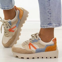 Beżowe skórzane półbuty damskie Filippo Dp7559/26. Brązowe półbuty wsuwane Filippo, na jesień, bez wzorów, z jeansu, eleganckie, bez obcasa, na platformie. Za 269.00 zł.