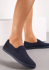 Granatowe Wsuwane Tenisówki Materiałowe Jaylisa. Niebieskie trampki Renee, bez wzorów, z materiału, bez zapięcia. W wyprzedaży za 35.99 zł.