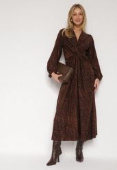 Brązowa Sukienka z Marszczeniem i Rozcięciem na Nogę Zobella. Brązowe sukienki Born2be, na co dzień, l, bez wzorów, wizytowe, bez kołnierzyka, bez ramiączek, proste. Za 159.99 zł.