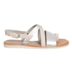 Sorel casual sandały ze skóry naturalnej srebrne, z klamrą. Brązowe sandały Sorel, bez wzorów, z materiału, biznesowe, bez obcasa, bez zapięcia. Za 346.99 zł.