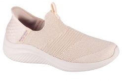 Buty sportowe Sneakersy damskie, Slip-Ins Ultra Flex 3.0 Smooth Step. Brązowe buty treningowe Skechers, bez wzorów, z materiału, przed kostkę, bez zapięcia, trekkingowe. Za 379.99 zł.