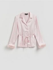 Koszula ze strasem - pastelowy róż. Czerwone koszule Reserved, l, bez wzorów, z tkaniny, bez kołnierzyka, bez ramiączek. Za 159.99 zł.