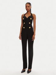 Balmain Kombinezon DF1PW145VB00 Czarny Regular Fit. Czarne sukienki Balmain, bez wzorów, z wiskozy, bez kołnierzyka, bez ramiączek. Za 8,859.00 zł.
