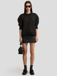 Sweter damski oversize z dodatkiem wełny czarny Mayamessa 906. Czarne swetry BIG STAR, na zimę, bez wzorów, z dzianiny, eleganckie, bez ramiączek. W wyprzedaży za 199.99 zł.