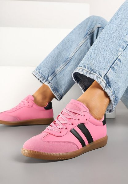 Różowe Sneakersy Sportowe Tenisówki z Modnymi Przeszyciami i Paskami Zarelna. Czerwone buty sportowe lifestyle Renee, bez wzorów, sportowe, bez zapięcia. Za 79.99 zł.