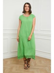 Curvy Lady Lniana sukienka w kolorze zielonym rozmiar: 44/46. Zielone sukienki Curvy Lady, na co dzień, bez wzorów, z koronki, klasyczne, bez kołnierzyka, bez ramiączek, maxi, proste. Za 145.45 zł.