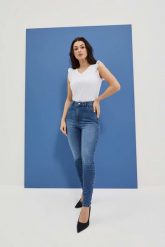Jeansy skinny z wysokim stanem. Jeansy MOODO, m, bez wzorów, z bawełny, z podwyższonym stanem. W wyprzedaży za 55.99 zł.