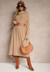 Brązowa Sweterkowa Sukienka z Wiskozą z Golfem i Eleganckimi Rozcięciami Elettrina. Brązowe sukienki Renee, na co dzień, s, bez wzorów, z wiskozy, eleganckie, bez kołnierzyka, bez ramiączek, midi. W wyprzedaży za 95.99 zł.