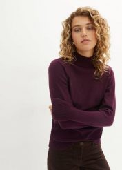 Sweter z cienkiej dzianiny z bawełną z recyklingu. Czarne swetry bonprix, bez wzorów, z bawełny, bez ramiączek. Za 64.99 zł.