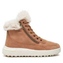Botki Geox. Brązowe botki Geox, bez wzorów, bez obcasa, na płaskiej podeszwie, bez zapięcia. Za 359.99 zł.