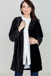 Czarna Elegancka Futrzana Kurtka bez Zapięcia. Czarne kurtki Katrus, m, bez wzorów, z futra, eleganckie, bez kaptura. Za 319.00 zł.