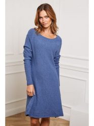 So Cachemire Sukienka dzianinowa "Groland" w kolorze niebieskim rozmiar: XL. Niebieskie sukienki So Cachemire, na co dzień, xl, bez wzorów, z dzianiny, bez kołnierzyka, bez ramiączek, midi, proste. Za 184.89 zł.