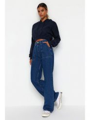 Trendyol Dżinsy - Mom fit - w kolorze niebieskim rozmiar: 36. Niebieskie jeansy Trendyol, bez wzorów, z podwyższonym stanem. Za 92.64 zł.