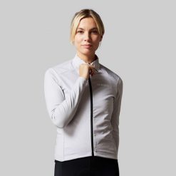 Damska kurtka kolarska Thermo Fleece z długim rękawem. Szare kurtki ACELERA, bez wzorów, z jersey, bez kaptura. W wyprzedaży za 253.76 zł.