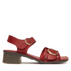 Sandały Fly London. Czerwone sandały Fly London, bez wzorów, bez obcasa, na słupku, bez zapięcia. Za 505.99 zł.