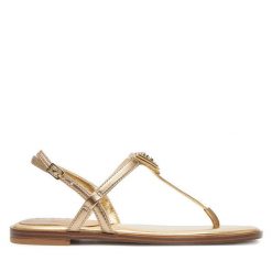 Sandały Guess. Brązowe sandały Guess, z aplikacjami, bez obcasa, na płaskiej podeszwie, bez zapięcia. Za 549.99 zł.