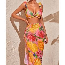 Strój kąpielowy z pareo maxi plażowy elegancki Tomie. Czarne bikini Intica, bez wzorów, z materiału, eleganckie. W wyprzedaży za 169.00 zł.