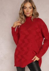 Czerwony Golf z Długim Rękawem Oligese. Czerwone swetry Renee, l, bez wzorów, z dzianiny, eleganckie, bez ramiączek. W wyprzedaży za 79.99 zł.