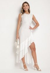 Biała Rozkloszowana Sukienka z Wiskozą o Asymetrycznym Kroju Dolorissa. Białe sukienki Born2be, na co dzień, l, bez wzorów, z wiskozy, z asymetrycznym kołnierzem, bez ramiączek, maxi, asymetryczne. Za 99.99 zł.