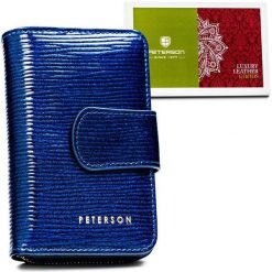 Portfel damski Peterson PTN 76115-PR niebieski. Niebieskie portfele Peterson, bez wzorów, ze skóry. Za 97.99 zł.