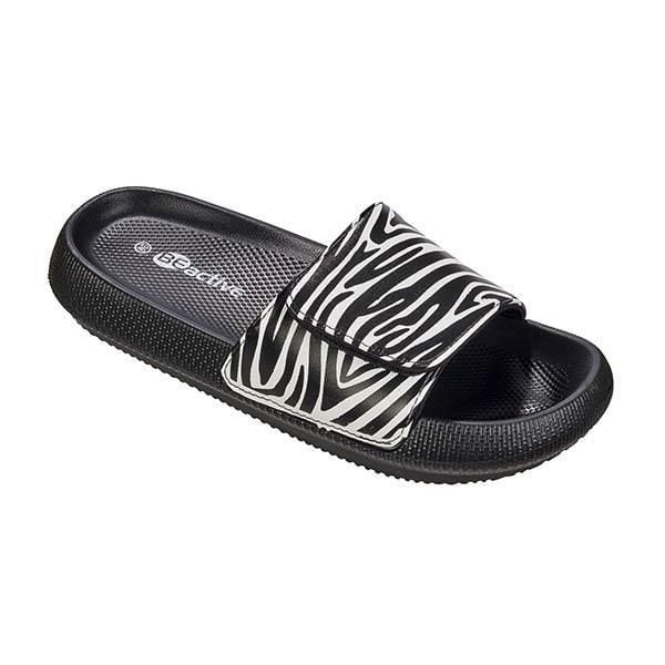Klapki damskie Beco Zebra Vibes - czarno-białe. Czarne klapki 47 Brand, bez wzorów, z syntetyku, bez obcasa, na płaskiej podeszwie, bez zapięcia. Za 254.99 zł.