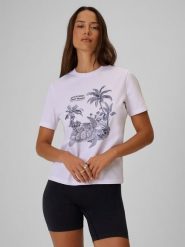4F T-shirt relaxed z nadrukiem damski - biały S. Białe t-shirty sportowe 4f, s, bez wzorów, z bawełny, bez ramiączek. Za 59.99 zł.