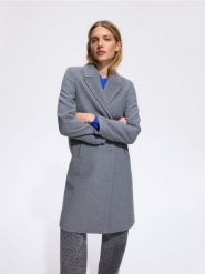 Płaszcz z domieszką wełny - szary. Szare płaszcze Reserved, l, bez wzorów, z tkaniny, bez kaptura. Za 259.99 zł.