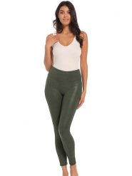 Magic Bodyfashion Legginsy "Leather Look Leggings" w kolorze zielonym ze skóry syntetycznej rozmiar: XL. Zielone legginsy MAGIC Bodyfashion, bez wzorów, ze skóry. Za 164.40 zł.