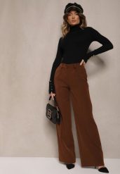 Brązowe Szerokie Spodnie High Waist z Gumką w Pasie Eternel. Brązowe jeansy Renee, l, bez wzorów, z jeansu, eleganckie, z podwyższonym stanem. W wyprzedaży za 67.99 zł.