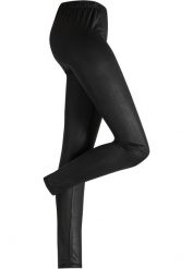 Legginsy z połyskującą powłoką. Czarne legginsy bonprix, bez wzorów, z materiału. Za 44.99 zł.