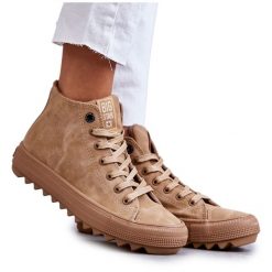 Trampki Damskie Big Star Wysokie Ocieplane Camel GG274072 beżowy. Brązowe trampki bez wzorów, klasyczne, bez zapięcia. Za 205.59 zł.