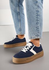 Granatowe Sneakersy Typu Klasyczne Tenisówki na Grubej Podeszwie Hanistra. Niebieskie trampki Born2be, bez wzorów, z jeansu, klasyczne, bez zapięcia. W wyprzedaży za 101.99 zł.