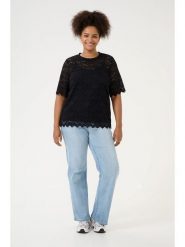 KAFFE curve Bluzka "Jaida" w kolorze czarnym rozmiar: L. Czarne bluzki KAFFE curve, l, bez wzorów, z koronki, bez kołnierzyka, bez ramiączek. Za 82.99 zł.