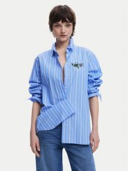 Desigual Koszula Dont Do It 25SWCW16 Niebieski Loose Fit. Niebieskie koszule Desigual, xl, bez wzorów, z bawełny, bez kołnierzyka, bez ramiączek. Za 259.99 zł.