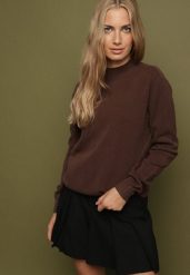 Brązowy Sweter z Wełną i Wiskozą o Prostym Fasonie z Półgolfem Giolera. Brązowe swetry Born2be, s, bez wzorów, z wełny, biznesowe, bez ramiączek. Za 119.99 zł.