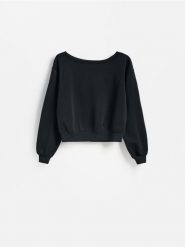 Gładka bluza z modalem - czarny. Czarne bluzy Reserved, l, bez wzorów, z dzianiny, bez ramiączek, bez kaptura. Za 119.99 zł.